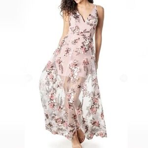 Dress the Population - New! Sidney Floral Appliqué Mesh Gown